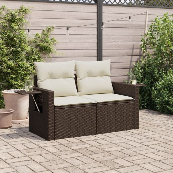 vidaXL Gartensofa mit Kissen 2-Sitzer Braun Poly Rattan, 366210