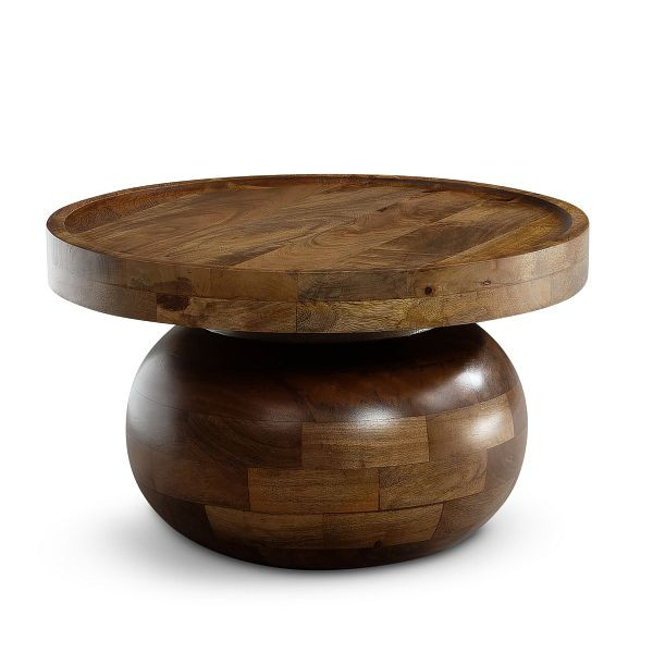Wohnling Couchtisch 50x50x30,5cm Mango Massivholz Walnussfarben Sofatisch Rund, Design Wohnzimmertisch Niedrig mit natürlicher Holzmaserung, WL7.161