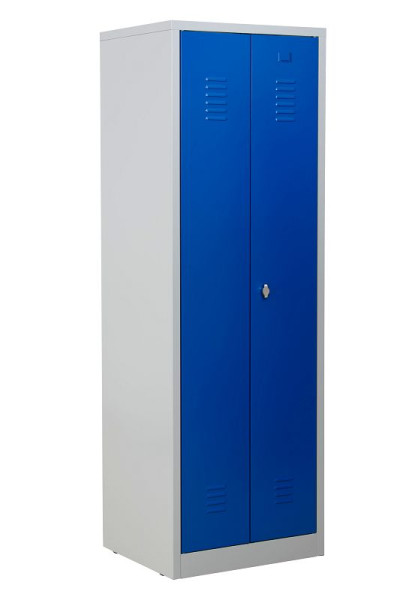 Gürkan Putzmittelschrank, 50 x 60 x 180 cm, Lichtgrau, Enzianblau, Vorhangschloss, links 5 Fächer, CLC/FD.1860, 104412