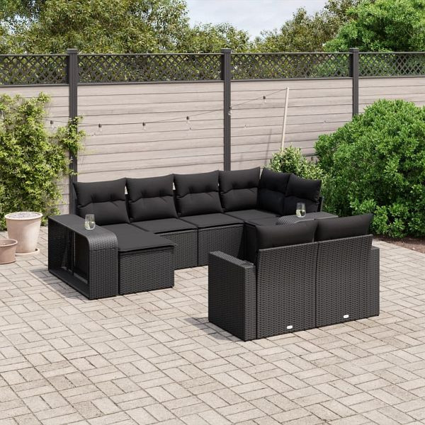 vidaXL 10-teilig Garten-Sofagarnitur mit Kissen Schwarz Poly Rattan, 3261285