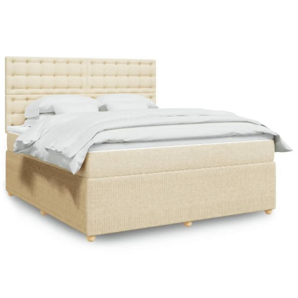 vidaXL Boxspringbett mit Matratze Creme 180x200 cm Stoff, 3294454