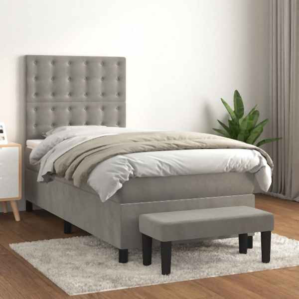 vidaXL Boxspringbett mit Matratze Hellgrau 90x190 cm Samt, 3138055