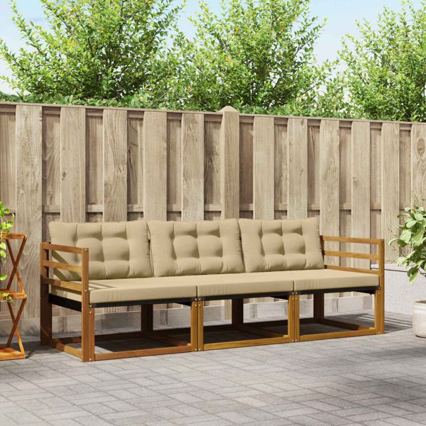 vidaXL Outdoor-Sofagarnitur mit Kissen 3-teilig Natur und Beige, 3369136