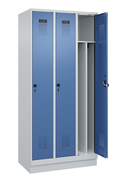 C+P Spind Evolo PLUS, mit Sockel, 3 Abteile, 1950x900x500mm, 7035/5023, Verschluss Drehriegel, 049020-30F S10008