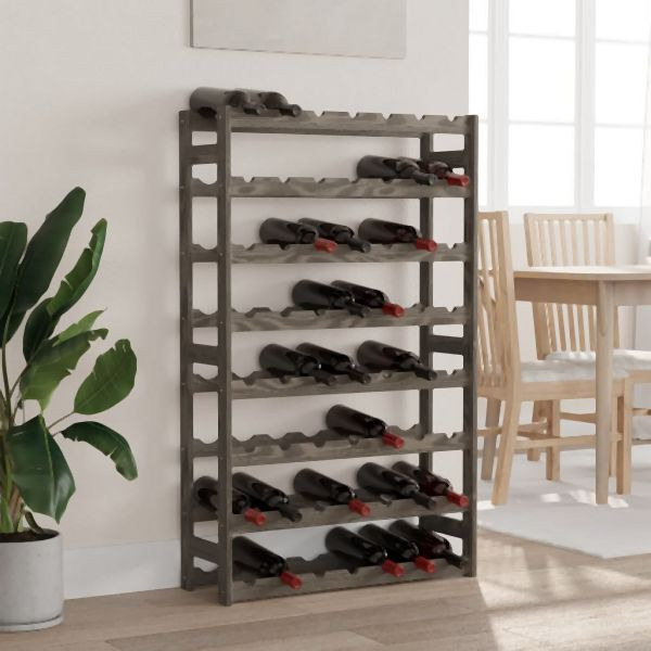 vidaXL Weinregal für 56 Flaschen Grau Massivholz Kiefer, 373382