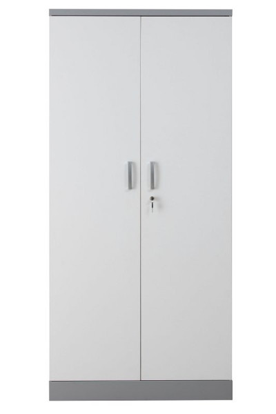 Gürkan Flügeltürenschrank, 42 x 92 x 195 cm, Silber, Weiß, Fachboden Stück 4, FLC/WD.19, 100122