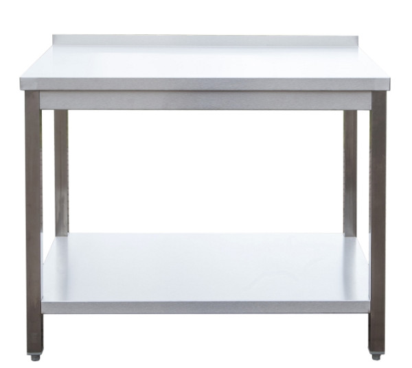 A&S Gastro Edelstahl Arbeitstisch mit Aufkantung verschweißt, Tiefe 800mm, mit Grundboden, AISI 304, 2900 x 800 x 850 mm, ARTGA298