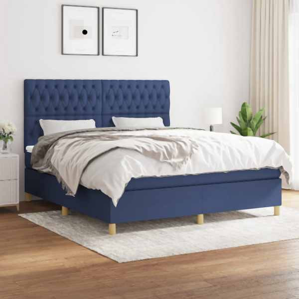 vidaXL Boxspringbett mit Matratze Blau 180x200 cm Stoff, 3142599