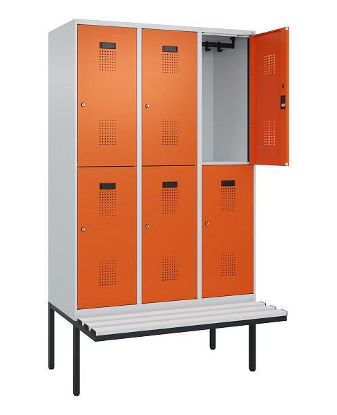 C+P Doppelstock-Spind Evolo PLUS, Bank, 6 Fächer, 2120x1200x815mm, 7035/2004, Zylinderschloss, Sitzfläche Kunststoff, 0493407-32 S10110
