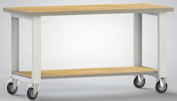 KLW fahrbare Standard-Werkbank - 1500 x 700 x 840 mm L x B x H, mit Buchen-Multiplexplatte 1500 x 700 x 40 mm, WS880N-1500M40-X7003