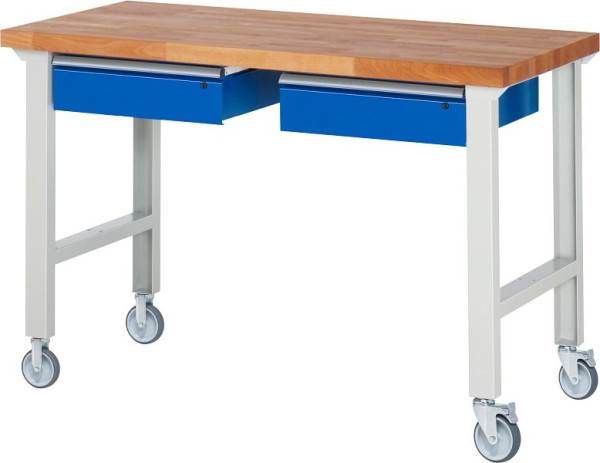 RAU Fahrbare Werkbank 7002A1, 1500x700x1000mm, je 2 Bockrollen und Lenkrollen, 05-7002A1-157B4S22.11