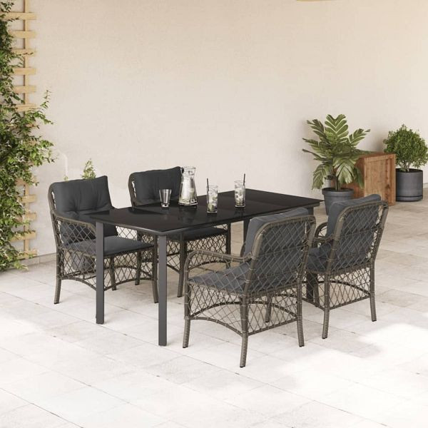vidaXL 5-tlg. Garten-Essgruppe mit Kissen Grau Poly Rattan, 3212134