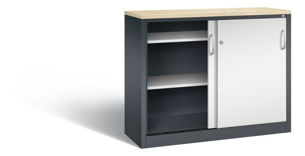 C+P Sideboard mit Schiebetüren Acurado, H1000xB1200xT400mm, Farbe: Schwarzgrau / Lichtgrau, Bügelgriff, 2046-00 S10246