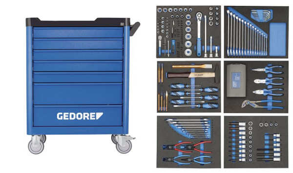 GEDORE Werkzeugwagen workster smartline mit 190-teiligen Werkzeugsortiment, 2980320