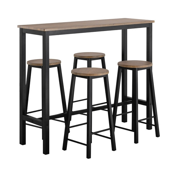 SoBuy 5-teiliges Bartisch-Set mit 4 Hockern Schwarz 120x40x100 cm, Industriell, OGT22-SCH