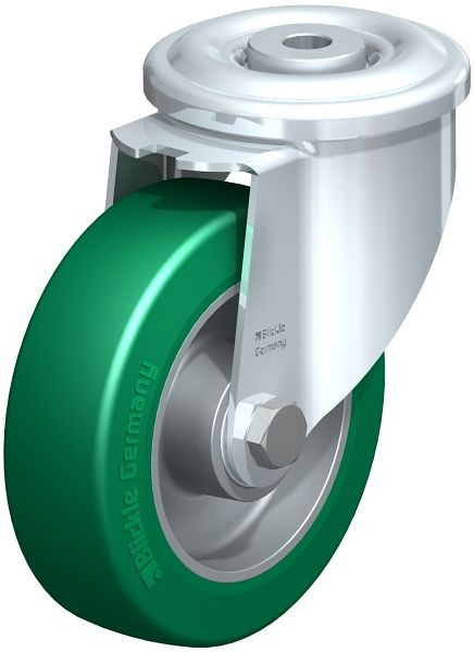 Blickle LKR-ALST 125K Stahlblech-Lenkrolle, schwere Ausführung, mit Rückenloch, Blickle Softhane®, Grün, 625905