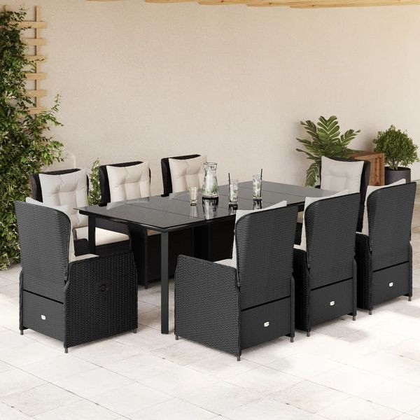 vidaXL 9-teilig Garten-Essgruppe mit Kissen Schwarz Poly Rattan, 3262839