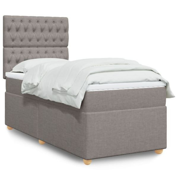 vidaXL Boxspringbett mit Matratze Taupe 100x200 cm Stoff, 3291202