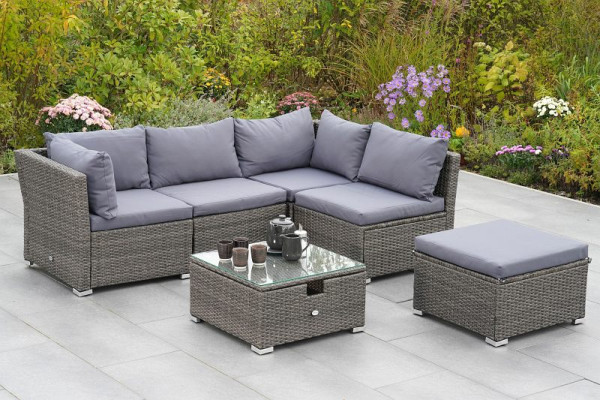 Merxx Malaga Kompaktecke, Eckbank inkl. Kissen, diverse Aufstellmöglichkeiten, höhenverstellbarer Tisch, Stahlgestell mit Kunststoffgeflecht, 28465-262