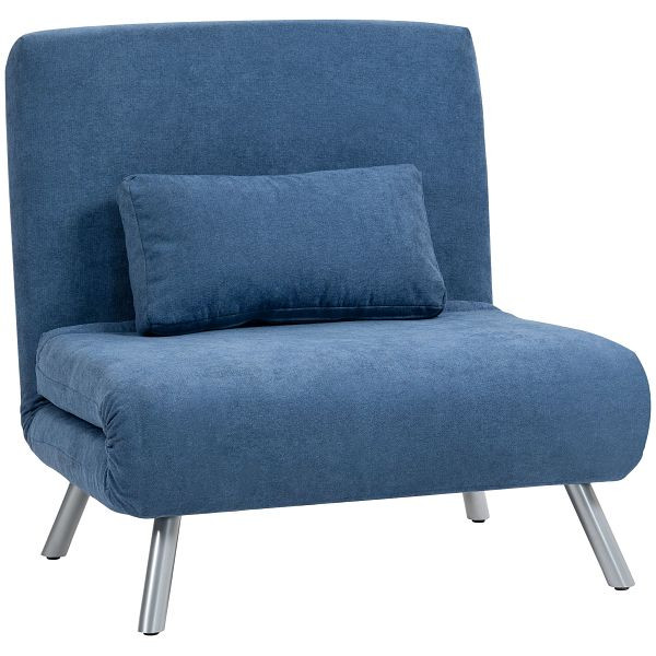 HOMCOM Polstersessel mit Bettfunktion, 3-in-1 Design, Schlafsessel, Gästebett, Stoffbezug, mit Kissen, Blau, 83B-396V00BU