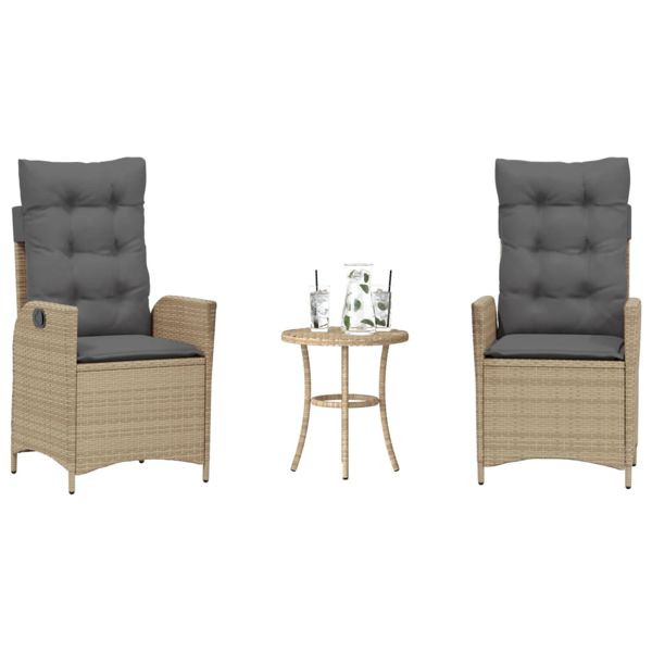vidaXL 3-tlg. Bistro-Set mit Kissen Beigemischung Poly Rattan, 365277