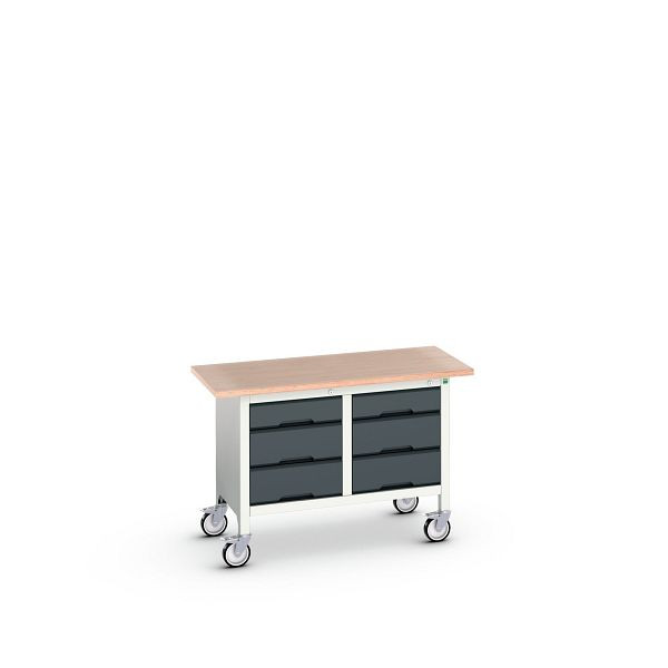 bott verso mobile Kastenwerkbank (Multiplex) mit 6 Schubladen, BxTxH: 1250 x 600 x 830 mm, Lichtgrau / Anthrazitgrau, 16923204.19