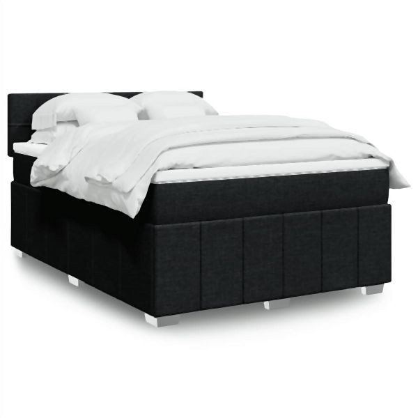 vidaXL Boxspringbett mit Matratze Schwarz 160x200 cm Stoff, 3287121