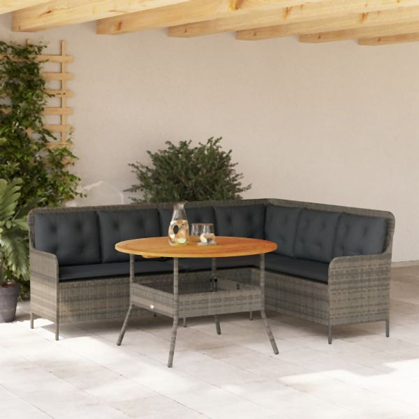 vidaXL 2-tlg. Garten-Sofagarnitur mit Auflagen Poly Rattan Grau, 3262092
