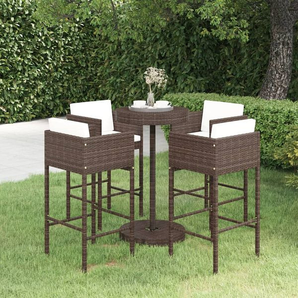 vidaXL 5-tlg. Gartenbar-Set mit Kissen Poly Rattan Braun, 3094774