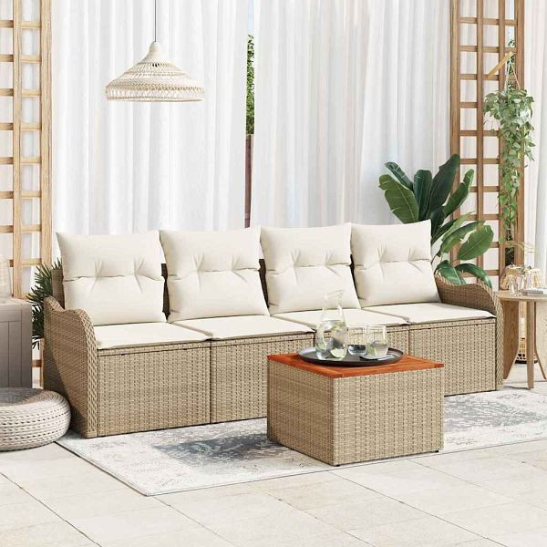 vidaXL Garten-Sofa-Set 5-teilig Beige und Weiß, 3356181