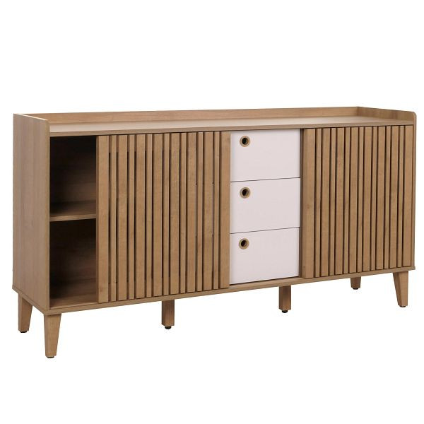Mendler Sideboard HWC-M48, Kommode, Schiebetür Staufach, MDF 81x150x40cm, natur, Schubladen weiß, 105416+105417