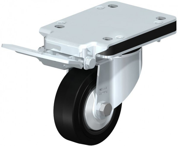 Blickle LK-POEV 100XR-3-IS-FA Stahlblech-Lenkrolle, schwere Ausführung, mit Anschraubplatte & Feststeller, Elastik-Vollgummi, Schwarz, 850996