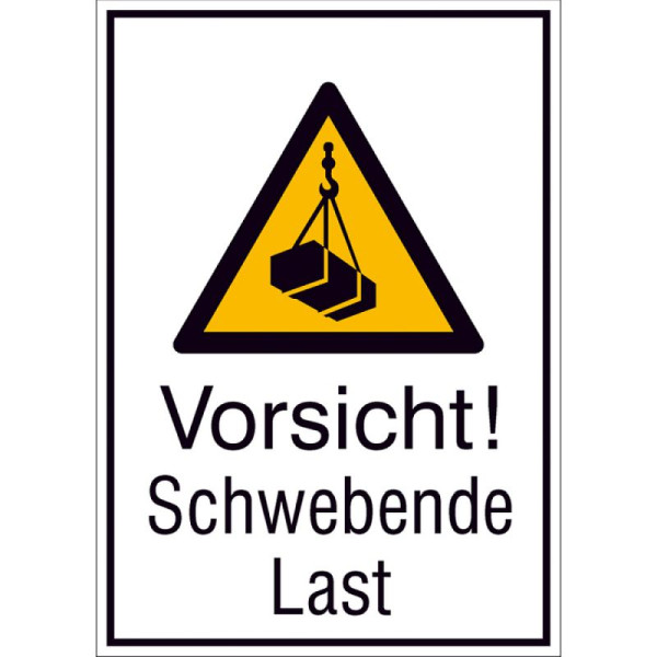 Stein HGS Kombischild mit Warnzeichen und Zusatztext, Vorsicht! Schwebende Last, Alu, geprägt mit Einbrennlackierung, 262 x 371 mm, 11.a8047