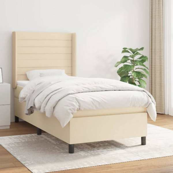 vidaXL Boxspringbett mit Matratze Creme 100x200 cm Stoff, 3131494