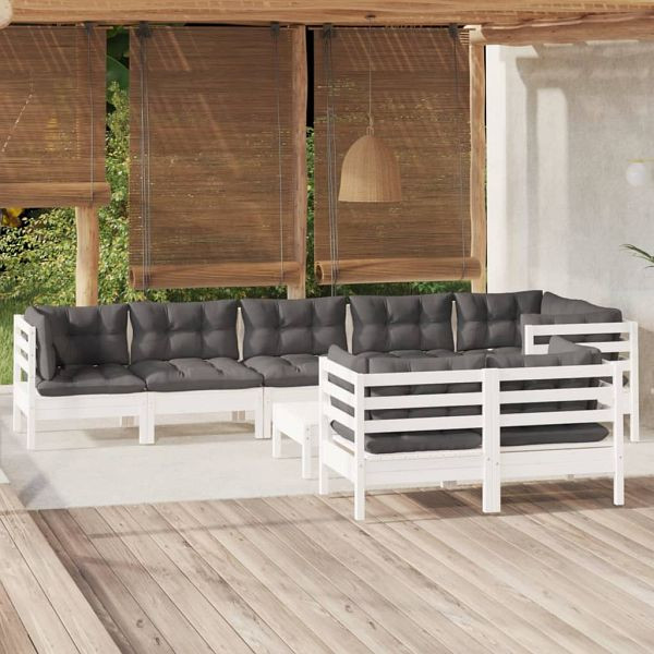 vidaXL 9-teilig Garten-Lounge-Set mit Kissen Weiß Kiefer Massivholz, 3096509