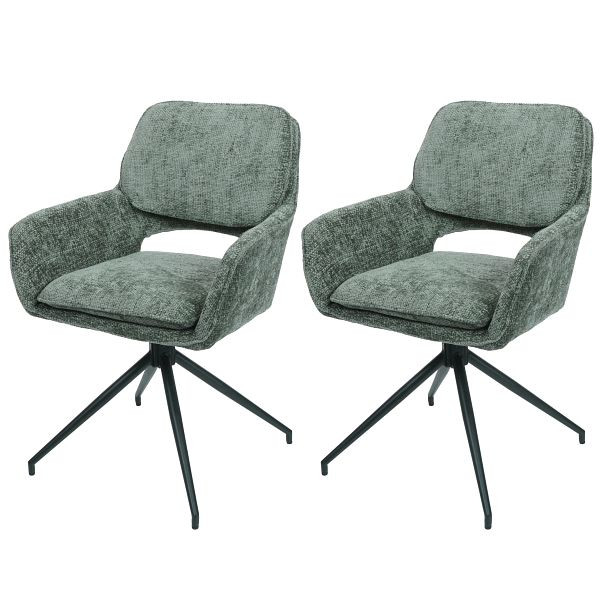 Mendler 2er-Set Esszimmerstuhl HWC-N74, Küchenstuhl, drehbar Auto-Return, Stoff Chenille (490g/m²) Öko-Tex, grün, 108643
