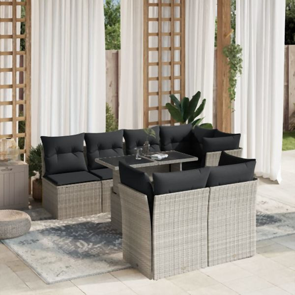 vidaXL 8-tlg. Garten-Sofagarnitur mit Kissen Hellgrau Poly Rattan, 3266412