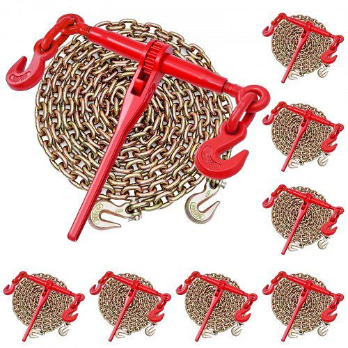 VEVOR Ratschenspanner G80 10 mm x 3 m, 8er-Set, 4173 kg Spannkraft, Kettenbinder mit 2 Haken zur Ladungssicherung, DLTJLLJQ8JT19ZN6N001V0