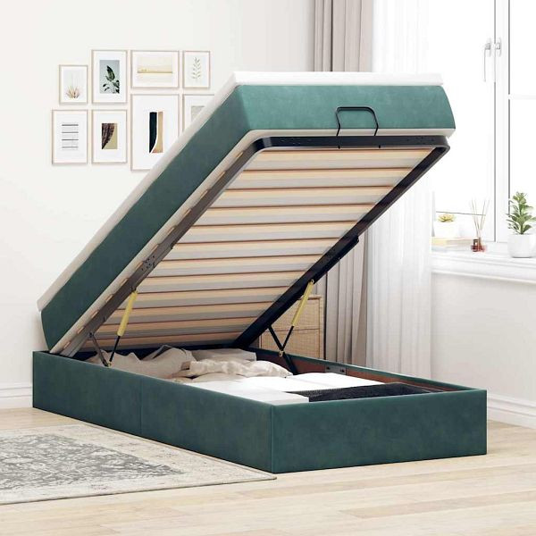vidaXL Ottoman-Bett mit Matratze Dunkelgrün 90x190 cm Samt, 3311156