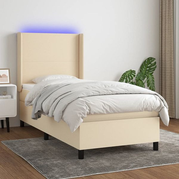 vidaXL Boxspringbett mit Matratze & LED Creme 90x190 cm Stoff, 3138122