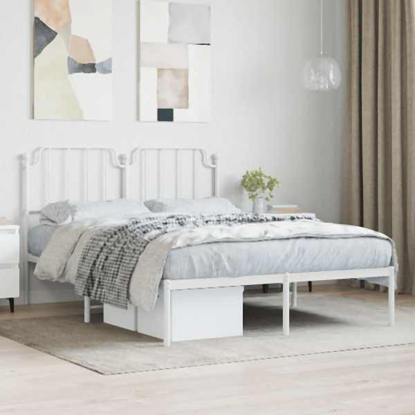 vidaXL Bettgestell mit Kopfteil Metall Weiß 150x200 cm, 373938