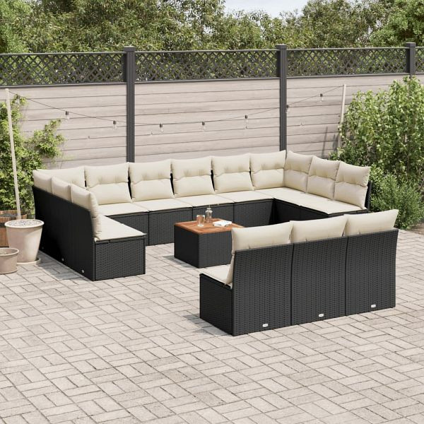 vidaXL 14-teilig Garten-Sofagarnitur mit Kissen Schwarz Poly Rattan, 3223900
