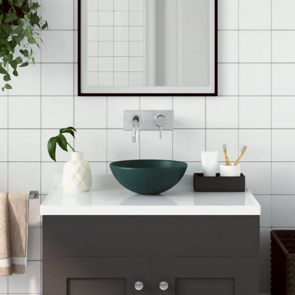 vidaXL Waschbecken Keramik Dunkelgrün Rund, 146981, 8720286036860