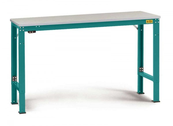Manuflex ESD-Arbeitstisch UNIVERSAL Spezial Grundtisch mit Melaminplatte, BxTxH = 1500 x 600 x 725-1025 mm, Wasserblau, LU7048.5021