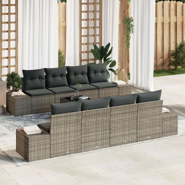 vidaXL 7-teiliges Garten-Sofa-Set mit Kissen Grau Poly-Rattan, 3355658