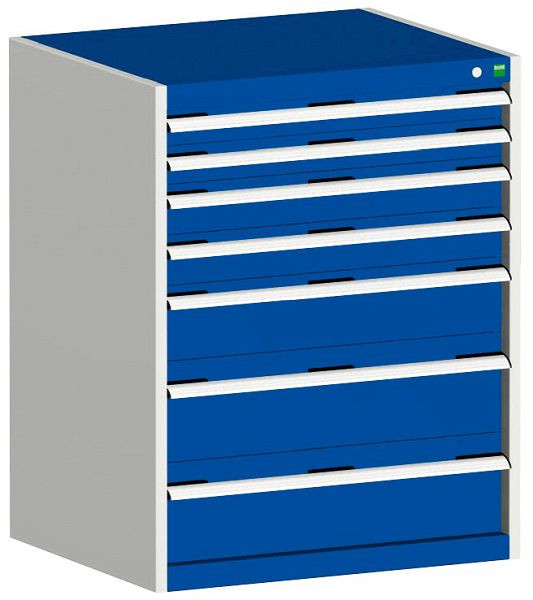 bott cubio Schubladenschrank bestückt mit 7 Schwerlastschubladen BxTxH: 800 x 750 x 1000 mm, RAL 7035/5010, 40028024.11V