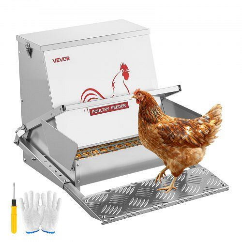 VEVOR Futterautomat Hühner, 18,14 kg, regensicherer Tretfutterautomat mit abschließbarem Deckel, Hühnerzubehör, JQWLQ40LBSZDYWBXU001V0