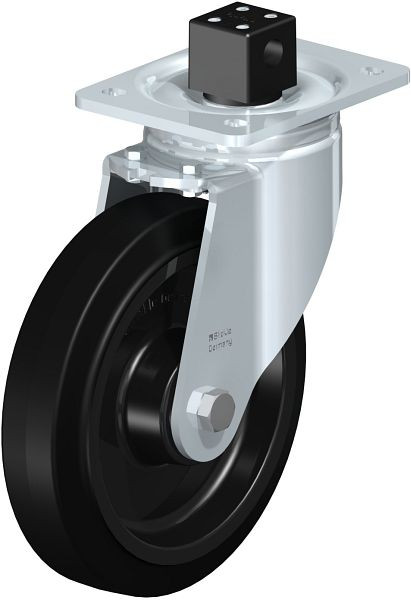 Blickle LH-POEV 200XKA-CS13 Stahlblech-Lenkrolle, Schwerlast-Ausführung, mit Anschraubplatte & Zentralfeststeller, Elastik-Vollgummi, Schwarz, 851914