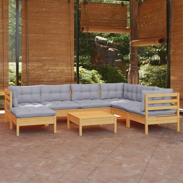 vidaXL 8-teilig Garten-Lounge-Set mit Grauen Kissen Kiefer Massivholz, 3096652