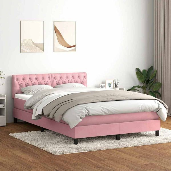 vidaXL Boxspringbett mit Matratze Rosa 160x220 cm Samt, 3316556